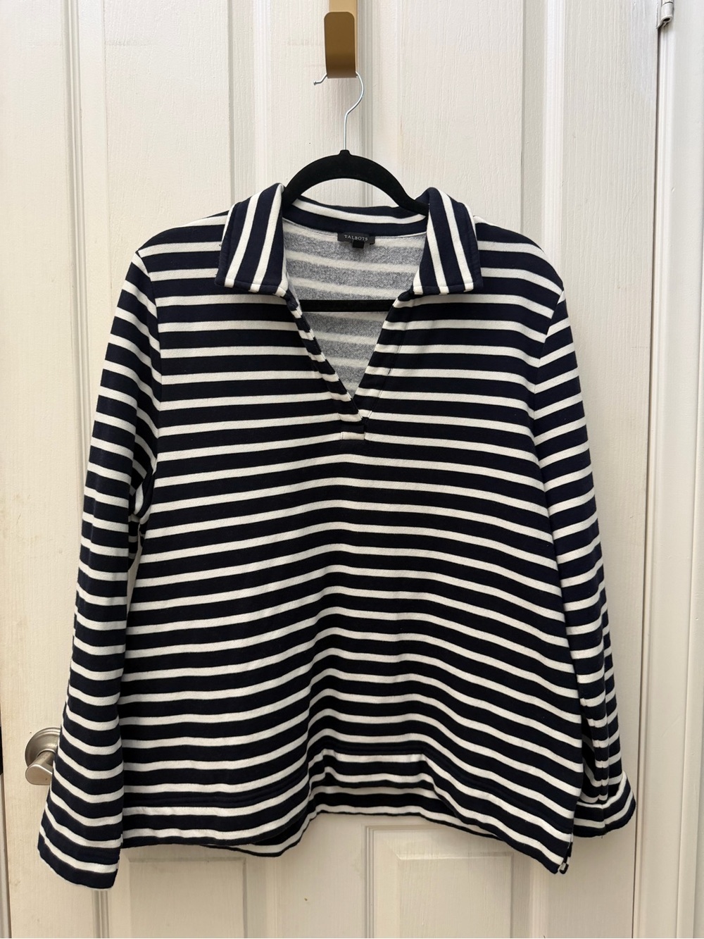 Striped Collared Pullover Sweater - Navy & White